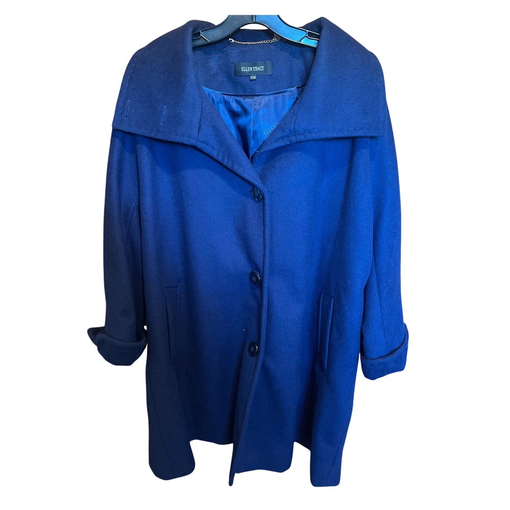Ellen Tracy Womens Coat Size 22W Blue Wool‎ Blend Angora Rabbit Hair